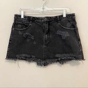 FREE PEOPLE Black Distressed Denim Mini Skirt 8